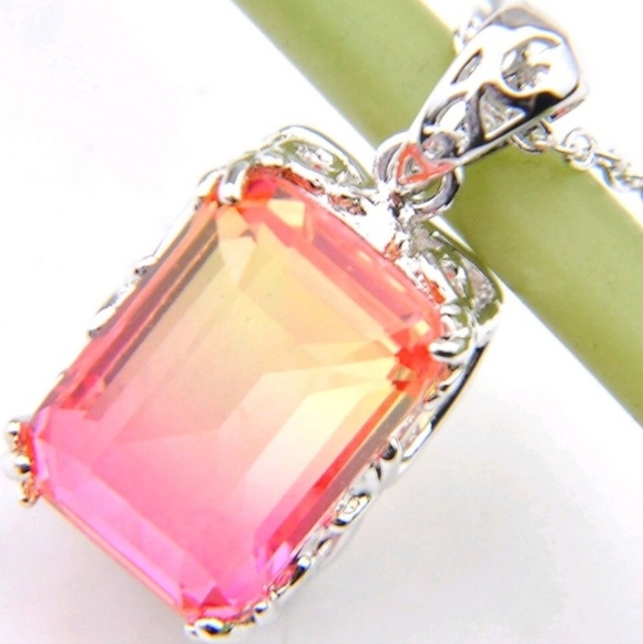 Bi-Color Tourmaline Gemstone 925 Sterling Silver Handmade Pendant Necklace - Picture 3 of 4